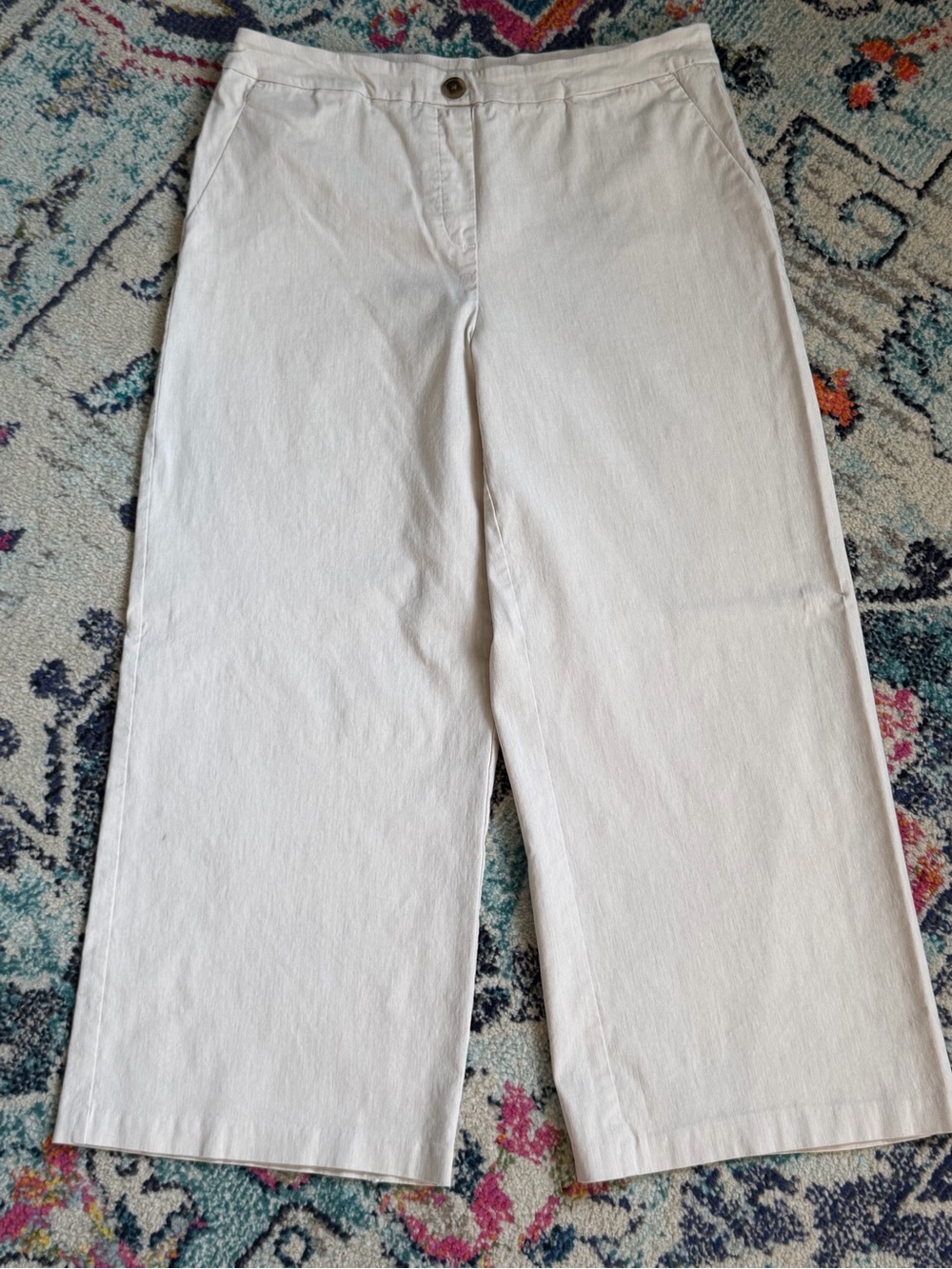Tribal Cropped Wide-Leg Pants in Beige